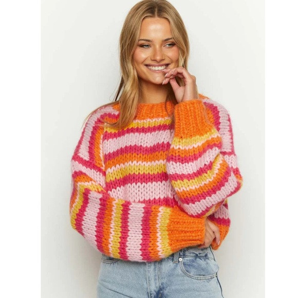 Belmont stripped Cropped sweater Orange, Pink, Yellow, Red - Picture 8 of 12